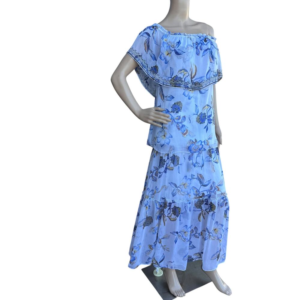 WHBM Floral 2 Pc Off Shoulder Maxi Skirt Set M - Picture 2 of 16